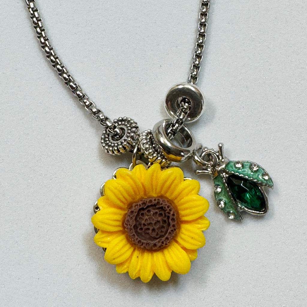 New Sunflower Charm Necklace Silver Chain Yellow Sunflower Pendant N362