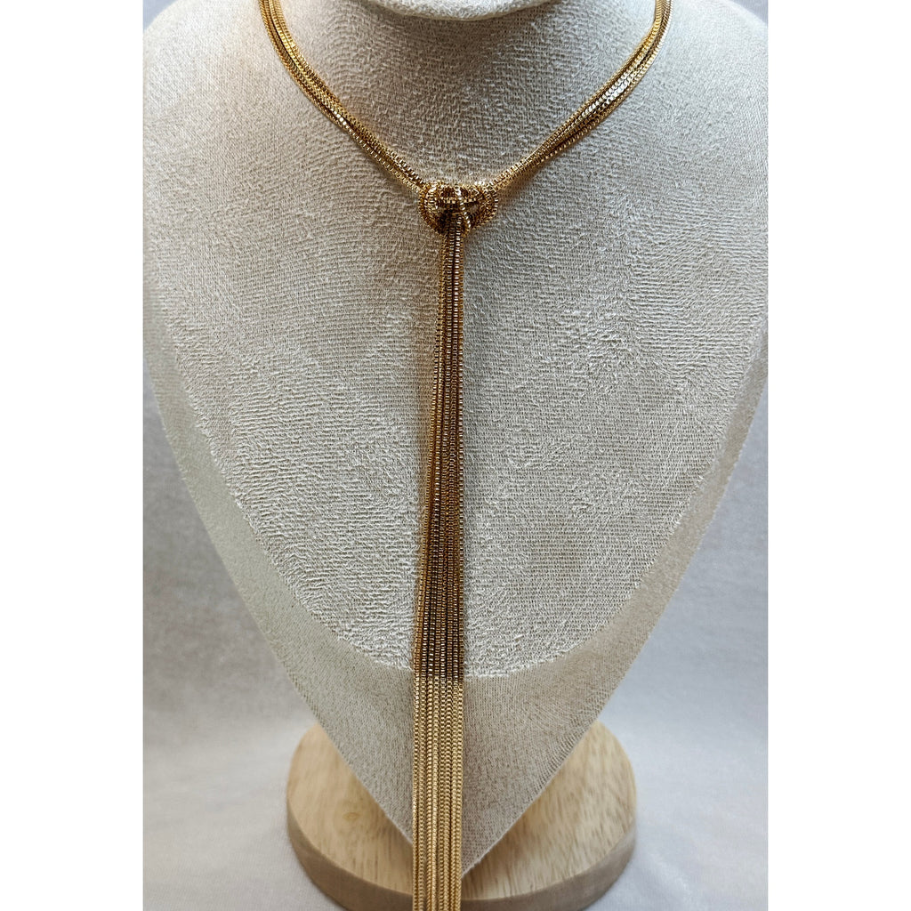 Gold Multi Chain Tassel Necklace 18-20" Adjustable Statement Fringe Lariat N357
