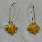 Yellow Maple Leaf Earrings Autumn Fall Dangle Earrings Gold Tone E280