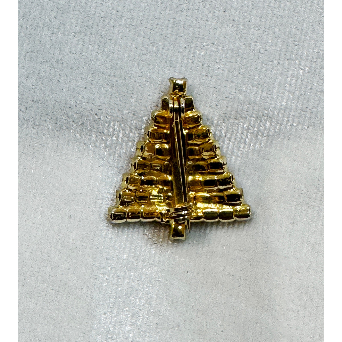Vintage Clear Rhinestone Christmas Tree Brooch Pin Gold Tone Holiday Jewelry CP181