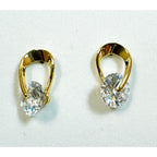 Gold Tone CZ Post Earrings Oval Cubic Zirconia Studs 5/8 x 3/8 Inch E294