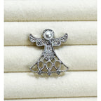 Silver Tone Angel Lapel Pin Brooch Faux Pearl Rhinestone Christmas Holiday CP255