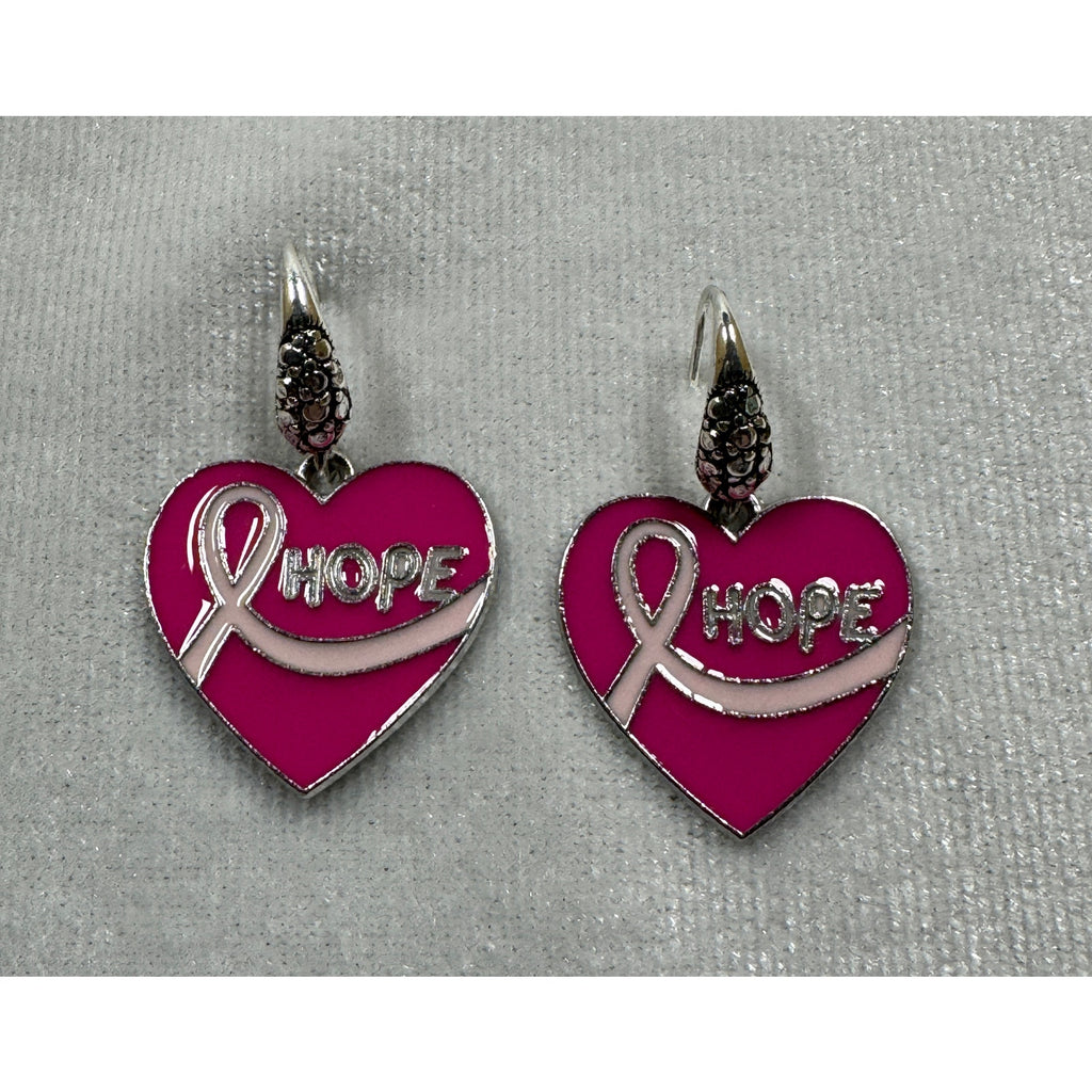 Breast Cancer Awareness Earrings Pink Ribbon Silver Tone  E235