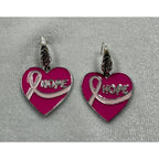 Breast Cancer Awareness Earrings Pink Ribbon Silver Tone  E235