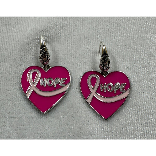 Breast Cancer Awareness Earrings Pink Ribbon Silver Tone  E235