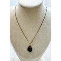 Black Teardrop Crystal Necklace Gold Tone Elegant Statement Pendant N434