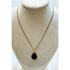 Black Teardrop Crystal Necklace Gold Tone Elegant Statement Pendant N434