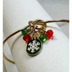 Christmas Snowflake Charm Gold Cuff Bracelet Holiday Bangle Red Green Beads B068