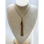 Gold Tone Tassel Pendant Necklace  Long Fringe Statement Necklace New N442