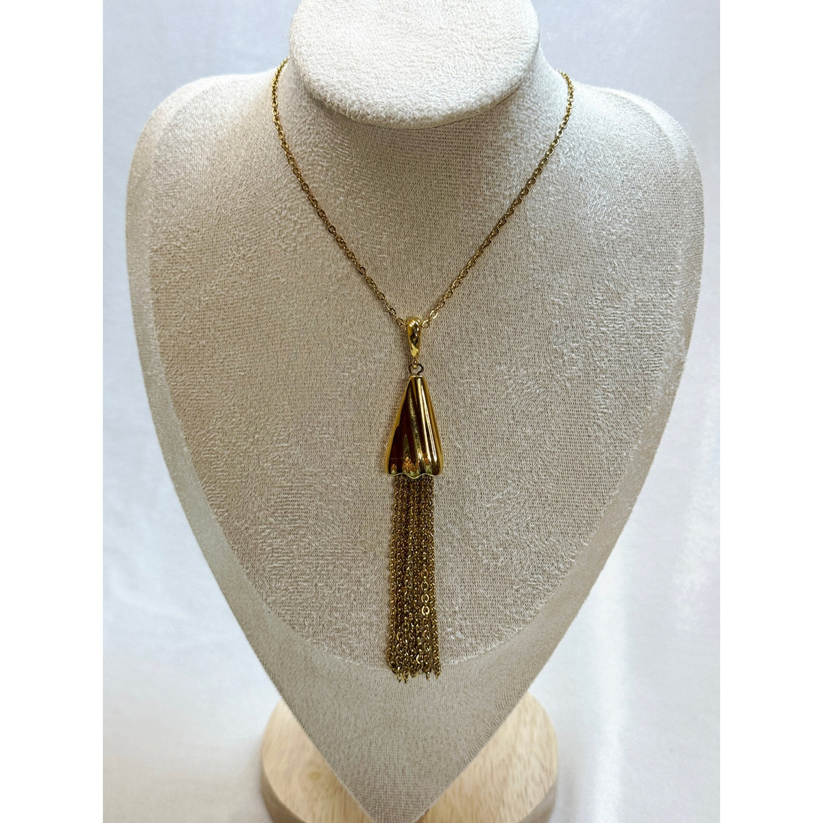 Gold Tone Tassel Pendant Necklace  Long Fringe Statement Necklace New N442