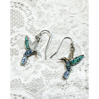 Silver Tone Turquoise Hummingbird Drop Earrings 2 Inch Dangle Bird E295