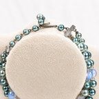Vintage Teal Pearl Double Strand Necklace Crystal Beads 16-18 Inch N620