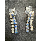 Vintage Blue & Clear Rhinestone Dangle Post Earrings Silver Tone 1" Drop  E498