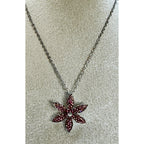 Vintage Pink Rhinestone Flower Pendant Necklace Silver Tone Floral Jewelry N457