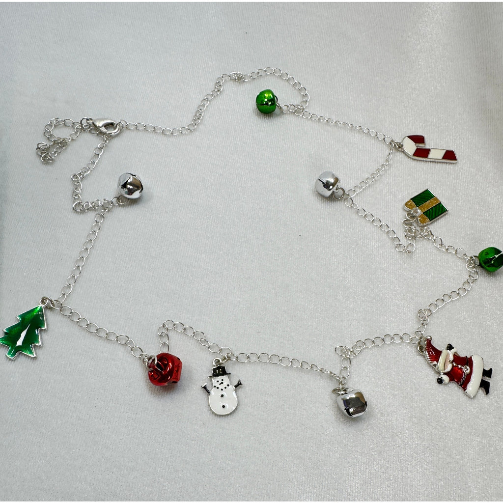 New Christmas Holiday Charm Necklace 36" Long Santa Snowman Bells Tree N143