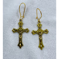 Fashion Gold Crucifix Cross Dangle Earrings Christian  1.75 Inches Long E271