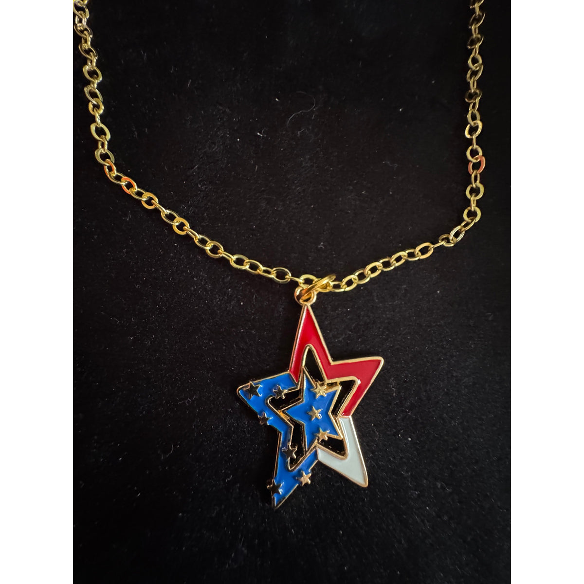 Americana Star Necklace Red White Blue Patriotic 20 inches N273
