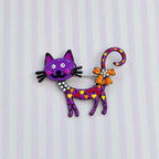 New Whimsical Purple & Multi-Color Enamel Cat Brooch Pin  Costume Jewelry CP166