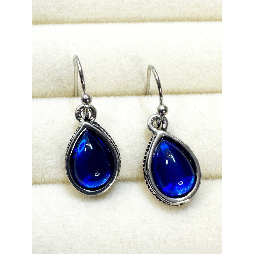 New Blue Teardrop Dangle Earrings Silver Tone 1" Hook Earrings E489