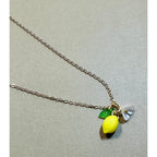 Lemon Charm Necklace 18" Chain Yellow Lemon Flower Pendant Cute Fruit CP299
