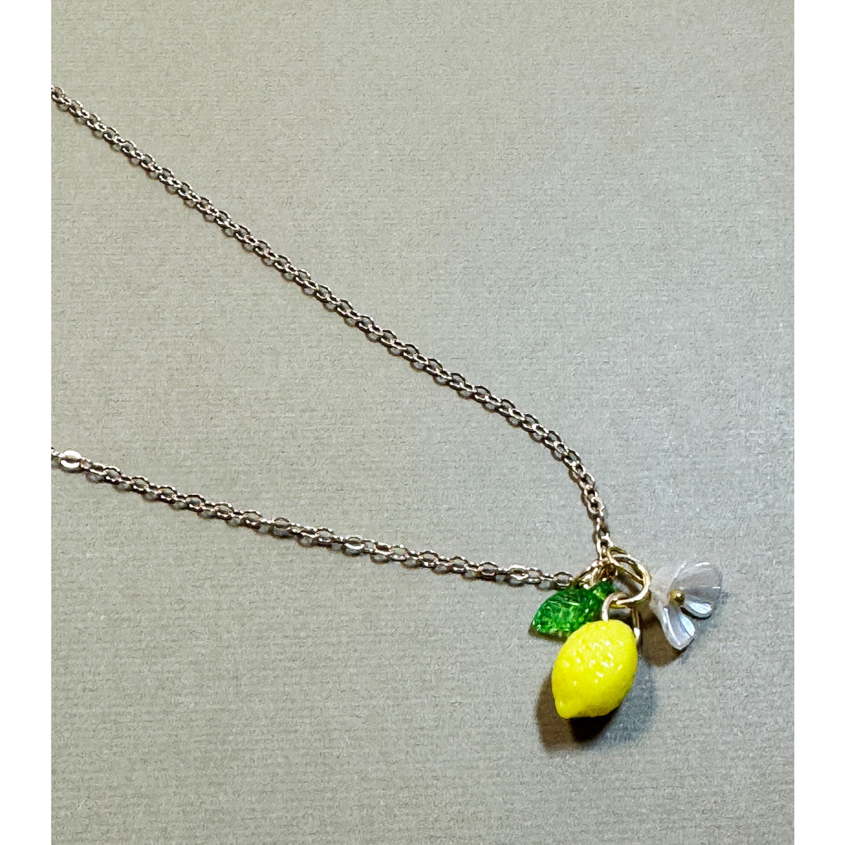 Lemon Charm Necklace 18" Chain Yellow Lemon Flower Pendant Cute Fruit CP299