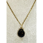 Black Teardrop Crystal Necklace Gold Tone Elegant Statement Pendant N434