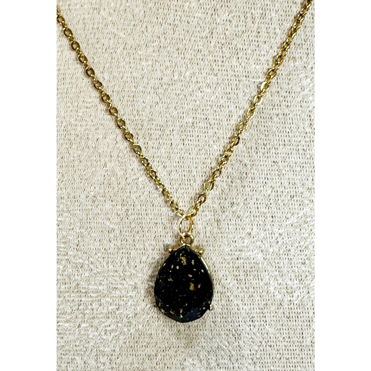Black Teardrop Crystal Necklace Gold Tone Elegant Statement Pendant N434