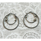 Silver Tone Double Hoop Earrings 1 Inch Twisted Textured Circle Hoops E298