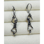 Halloween Skeleton Dangle Earrings Silver Tone Leverback Gothic Spooky 1.5" E491