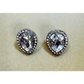 Vintage Clear Rhinestone Clip-On Earrings Silver Tone Teardrop Statement 1" E497