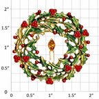 Vintage Holly Wreath Brooch Candle Green Enamel Christmas Gold Tone Pin CP262