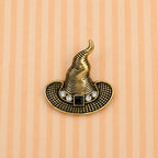 Witch Hat Brooch Pin Gold Tone Black Rhinestone Halloween Jewelry Costume CP182