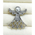 Silver Tone Angel Lapel Pin Brooch Faux Pearl Rhinestone Christmas Holiday CP255