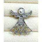 Silver Tone Angel Lapel Pin Brooch Faux Pearl Rhinestone Christmas Holiday CP255