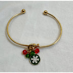 Christmas Snowflake Charm Gold Cuff Bracelet Holiday Bangle Red Green Beads B068