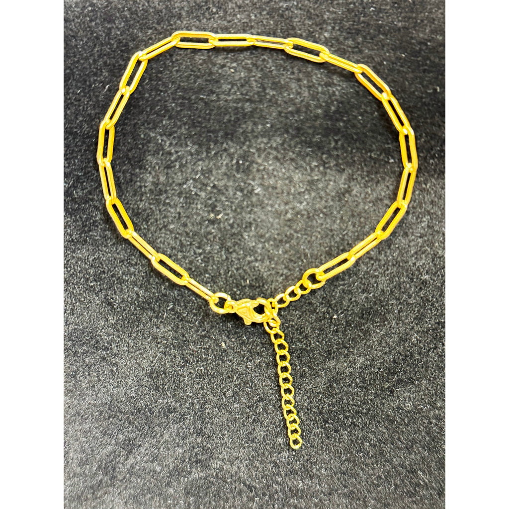 Gold Paperclip Link Bracelet Anklet Adjustable 7-9" Minimalist Chain  B070