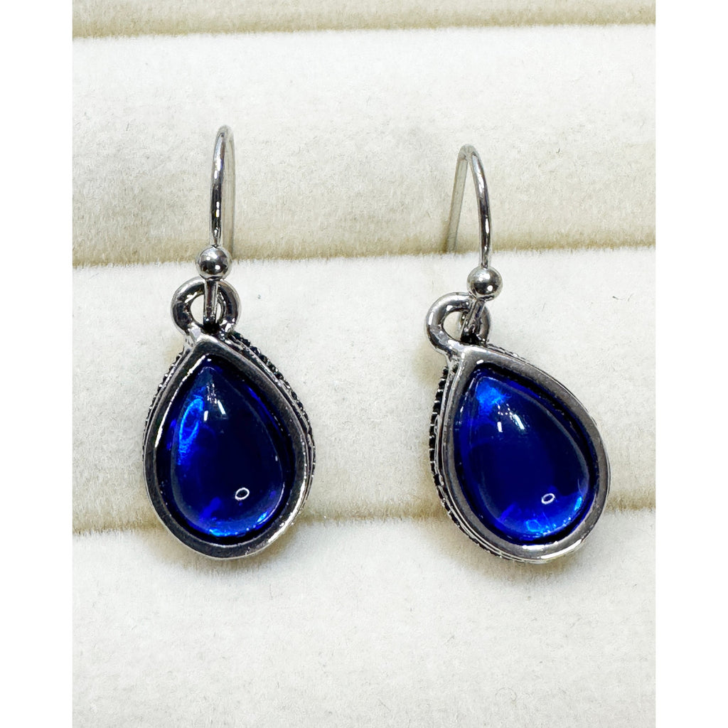 New Blue Teardrop Dangle Earrings Silver Tone 1" Hook Earrings E489