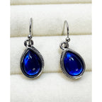 New Blue Teardrop Dangle Earrings Silver Tone 1" Hook Earrings E489