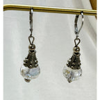 Crystal Bead Leverback Dangle Earrings Silver 1.5 Inch Pre-Loved E609