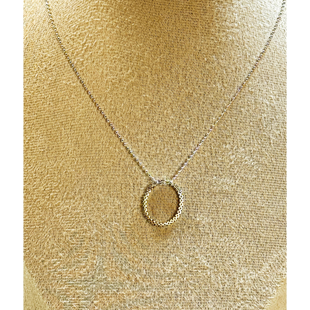Silver Circle Pendant Necklace 20" Ball Chain Minimalist Pre-Loved  N459