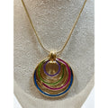 Modern Multicolor Circle Pendant Necklace Gold Tone Enamel  16-19" N364