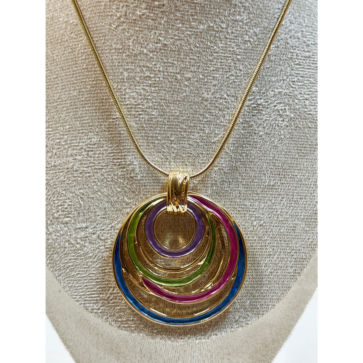 Modern Multicolor Circle Pendant Necklace Gold Tone Enamel  16-19" N364