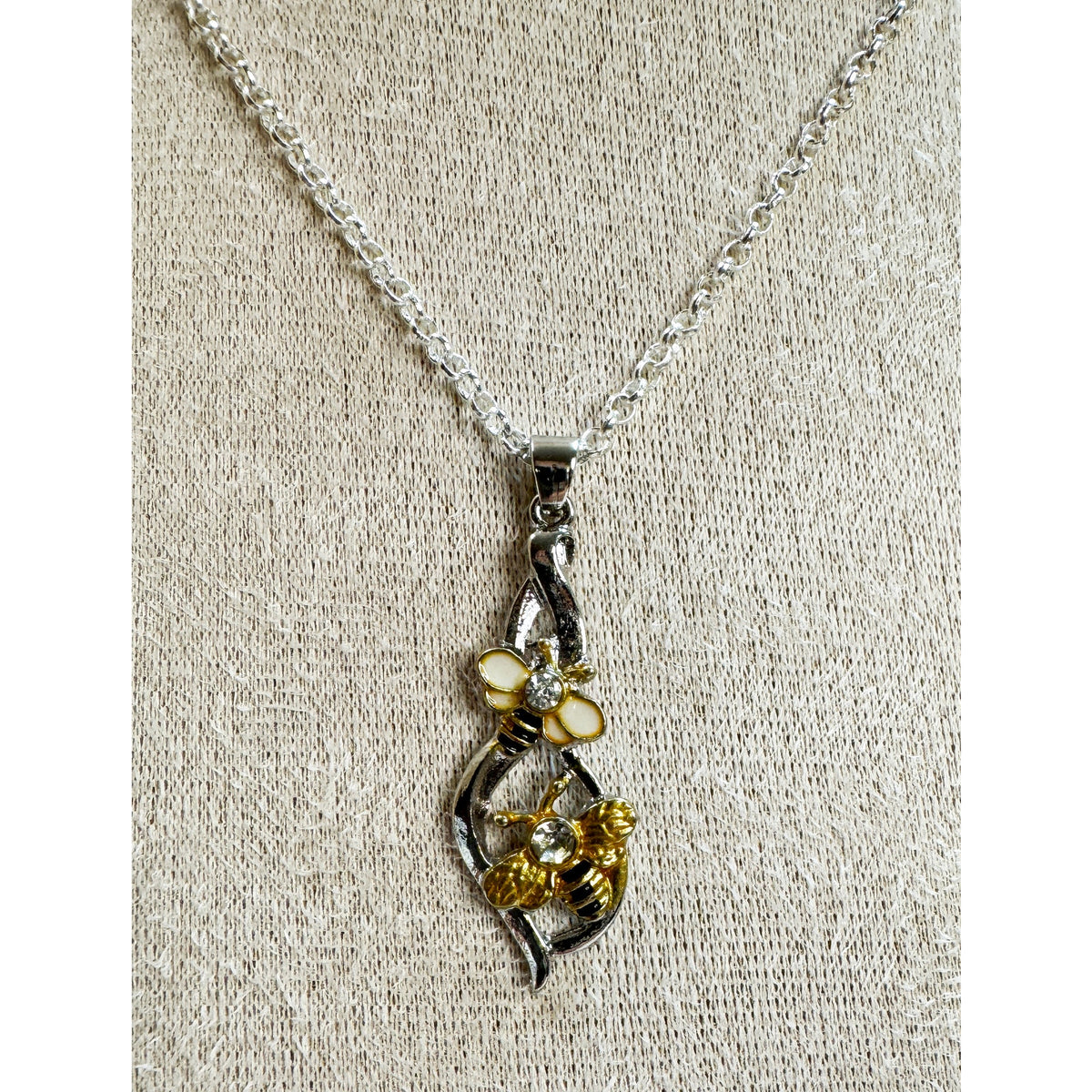 Bee Necklace Earrings Set 20" Chain Rhinestone Bee Floral Jewelry E567