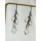 Vintage Style Clear Crystal Dangle Earrings Faceted Teardrop Pre-Loved 1.5" E610