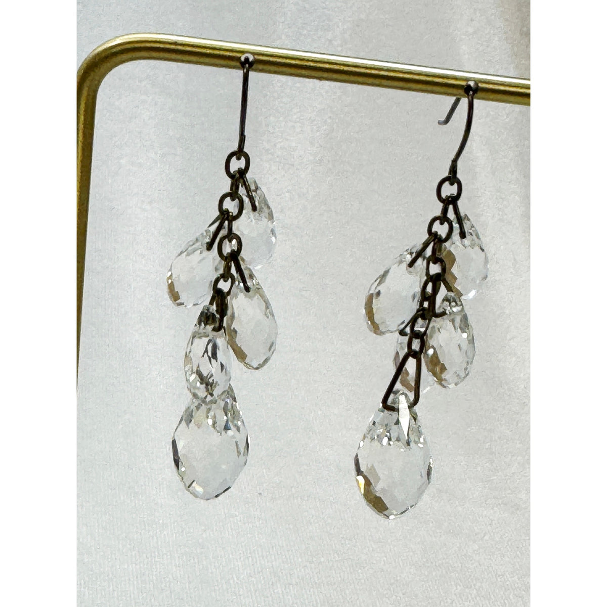 Vintage Style Clear Crystal Dangle Earrings Faceted Teardrop Pre-Loved 1.5" E610