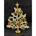 Vintage Christmas Tree Pin Gold Tone with Rhinestones Holiday Brooch CP119