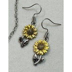Sunflower Necklace & Earring Set Gold Silver Tone Floral Jewelry 18-20"  N363