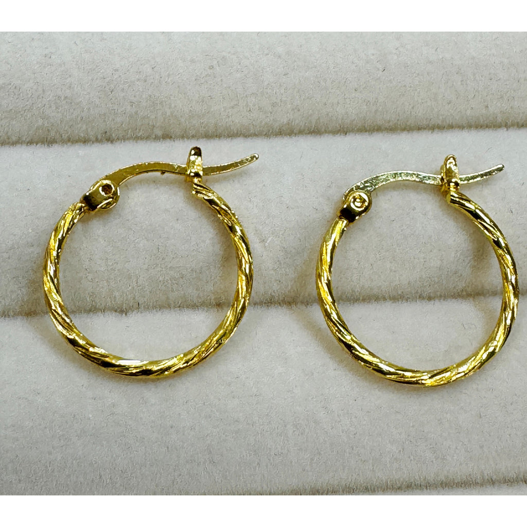 Gold Twist Hoop Earrings 3/4" Textured Fashion Hoops E802