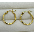 Gold Twist Hoop Earrings 3/4" Textured Fashion Hoops E802