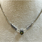 Silver Winged Heart Necklace Mystic Topaz Crystal 22-24" Fantasy Necklace N362
